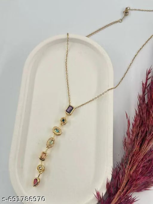 Multicolor Gemstone Vertical Bar Drop Necklace