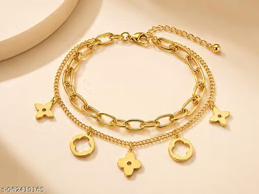 Double Layer Gold Flower Charm Chain Bracelet