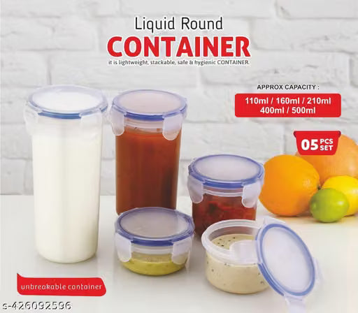 Set of 5 Round Airtight Food Storage Containers