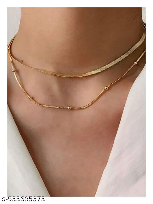 Double Layer Snake Chain Gold Necklace Set