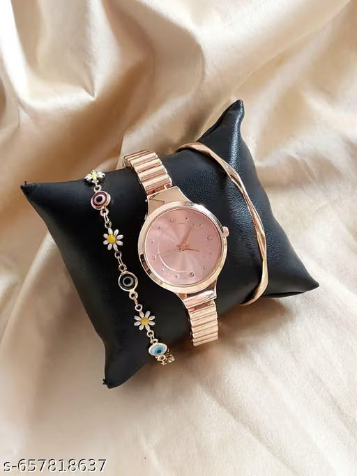 Rose Gold Chain Watch with Butterfly and Heart Bracelet Stack
