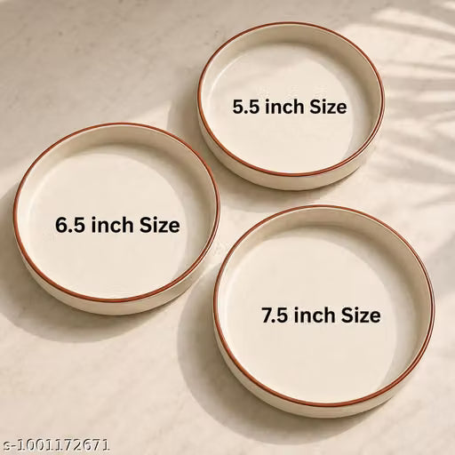 Brown-Border Ceramic Dinnerware Set with Plates and Bowls, 3 Pieces