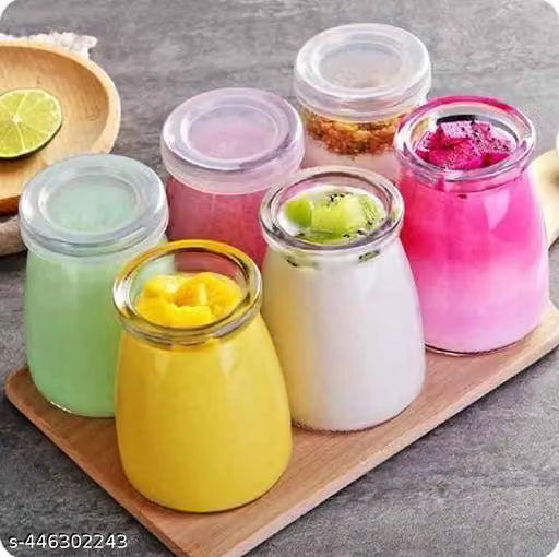 Set of 6 Glass Yogurt and Pudding Jars with Lids, 150 ml