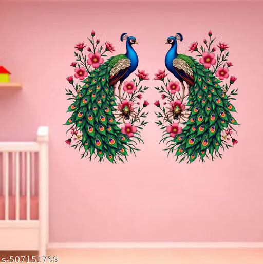 Ridit Creation ™ Two Peacock Wall Sticker For Home Decor , Living Room, Office, Bedroom, Etc