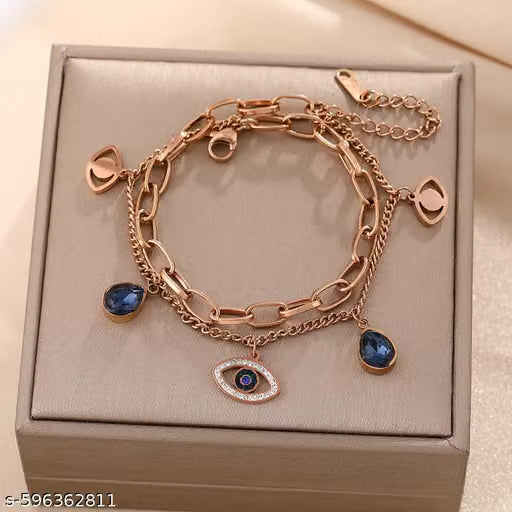 Blue Evil Eye Charm Rose Gold Bracelet