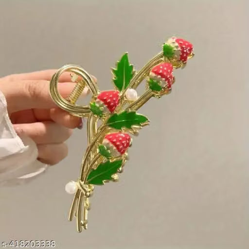 Red Strawberry Design Metal Hair Claw Clip