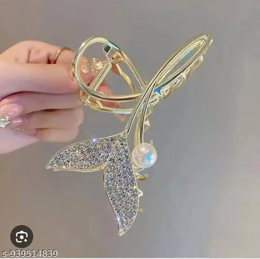 Pearl Embellished Metal Hair Claw Clip
