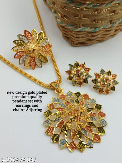 Minimal Gold Pendant and Earring Set