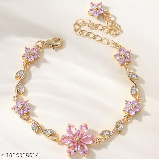 Pink Crystal Flower Vine Gold Bracelet