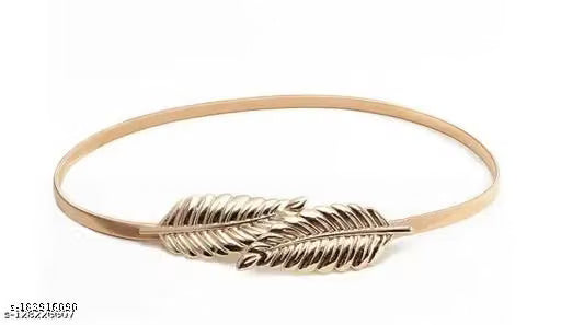 Women Gold Tone Metal Leaf Chain Waist Belt