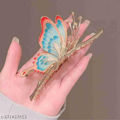 Metal Butterfly Hair Claw Clip with Stone Detailing