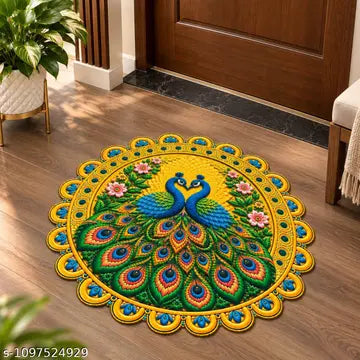 Peacock Design Pooja Floor Mat 22x22 Inch