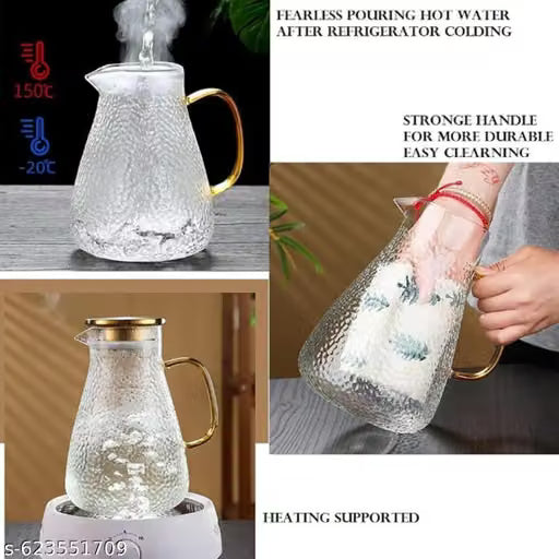 1500 ml Glass Water Jug with Stainless Steel Lid and Handle