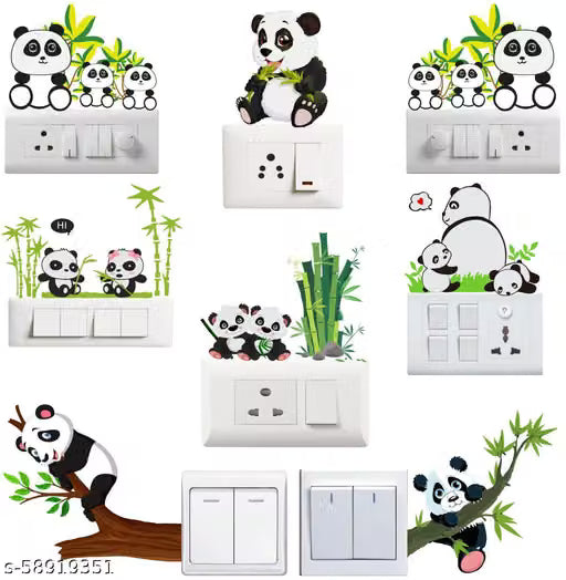 Decorative Cute Funny Panda Switch Board Sticker Set 8
