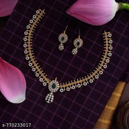 Gold Plated American Diamond Traditional Haram Set