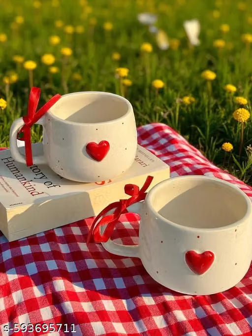 250ml Red Heart Ceramic Couple Mugs – Set of 2