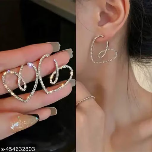 Peach Rhinestone Heart Stud Earrings