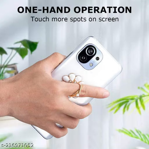 White Flower Glitter Diamond Phone Ring Holder
