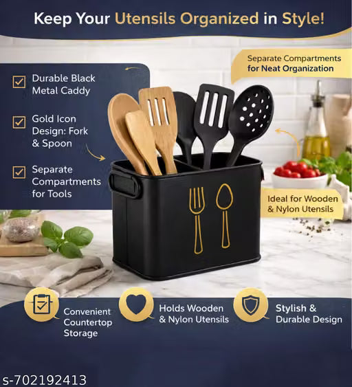 Black Kitchen Spoon and Cutlery Holder
