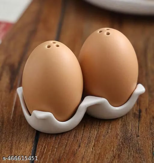 Ceramic Egg-Shaped Salt and Pepper Shakers with Holder