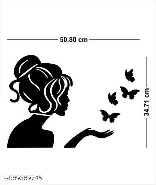 Wall Sticker Angel and 4 Butterflies Silver, Mirror Stickers for Wall, Acrylic Stickers, Wall Mirror Stickers, Wall Stickers for Bedroom, Hall, Home Offices