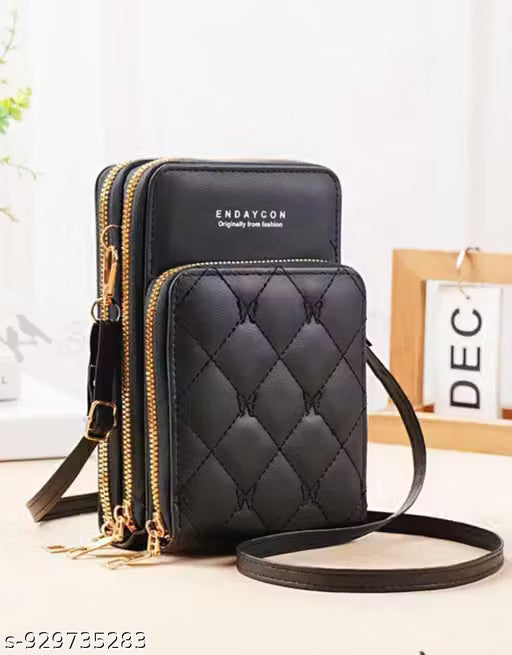 Quilted Three-Zip Fabric Sling Wallet for Women