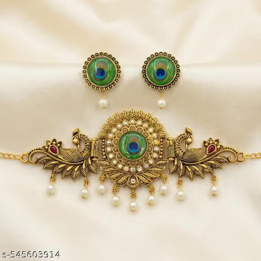 Matte Gold Temple Choker with Pearl Drops