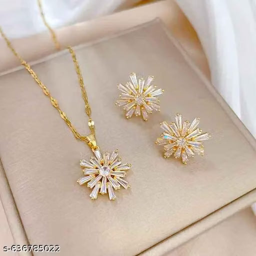 Gold Plated Bowknot Teardrop Pendant and Earring Set