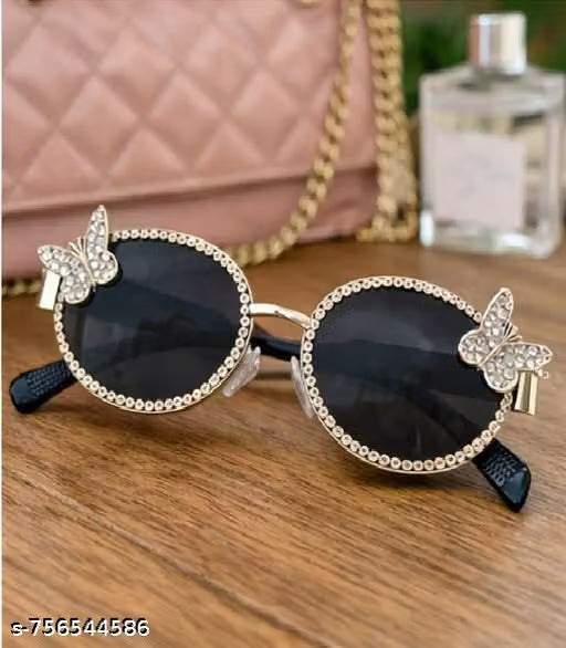 Gold Oval Crystal Detail Sunglasses