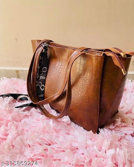 Crocodile-Texture Tote Handbag