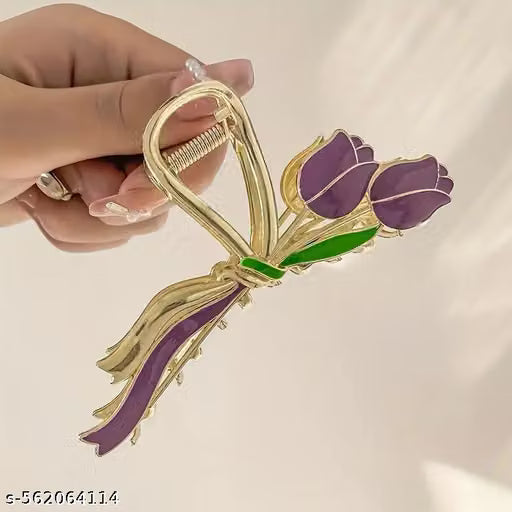 Purple Tulip Metal Hair Claw Clip