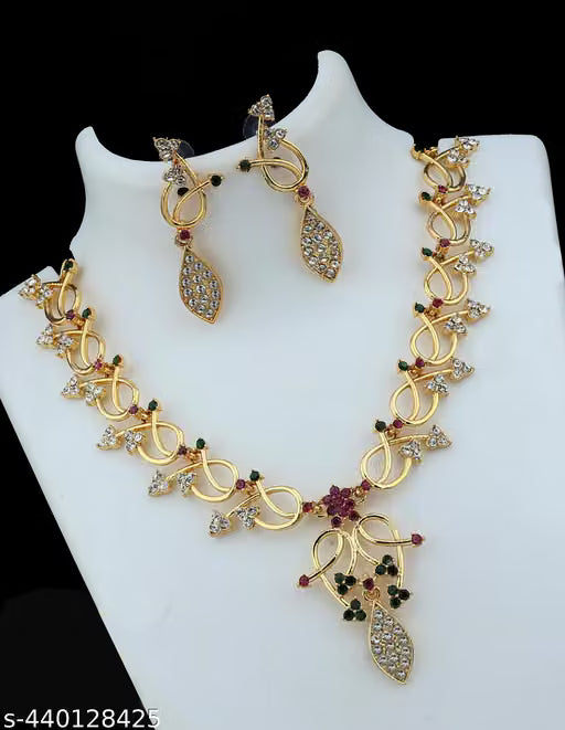 Gold Plated Brass American Diamond Necklace Set
