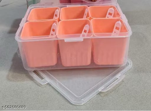 Square 6-Compartment Plastic Masala Organizer