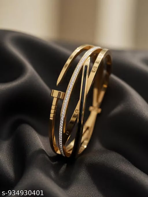 Gold Crystal Adjustable Kada Cuff Bracelet