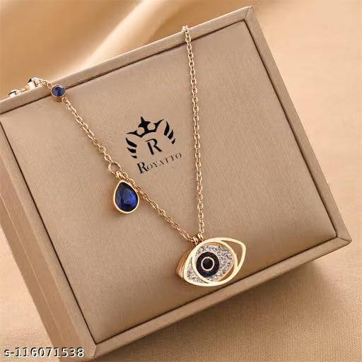 Blue Evil Eye Gold Layered Chain Necklace