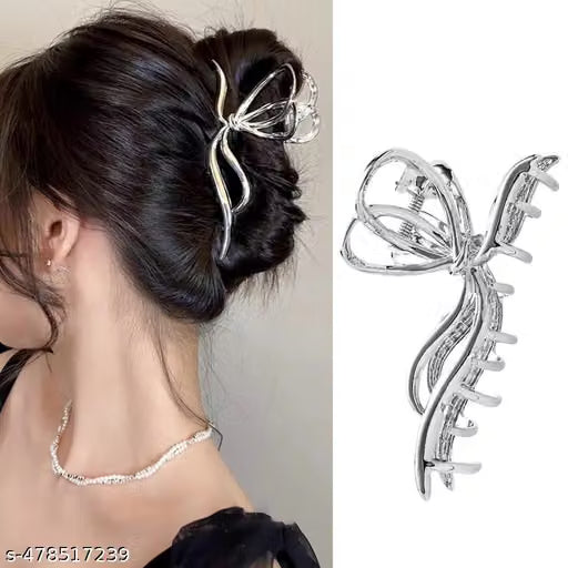 Silver Tone Butterfly Metal Hair Claw Clip