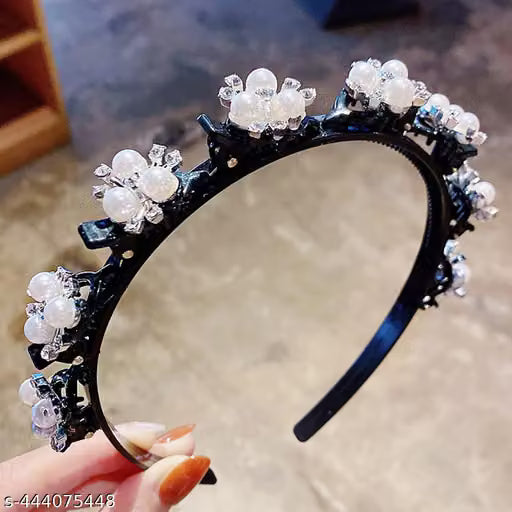 Silver Braided Twist Headband with Floral Pearl Clips