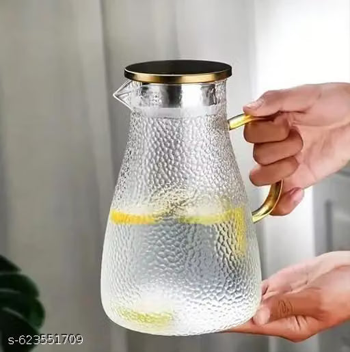 1500 ml Glass Water Jug with Stainless Steel Lid and Handle