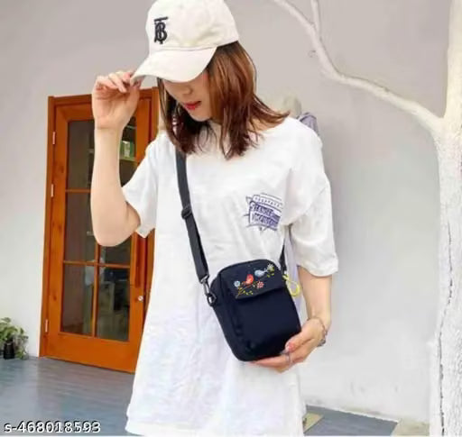 Printed Canvas Mini Mobile Sling Bag with Cotton Strap