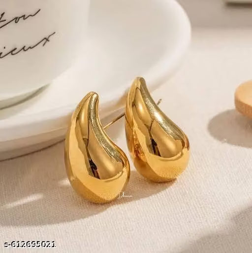 Golden Teardrop Metal Stud Earrings
