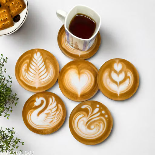 Square Wooden Coaster Set for Cups and Mugs, 6 Pieces