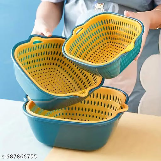 Double-Layer Plastic Vegetable Washing and Draining Basket
