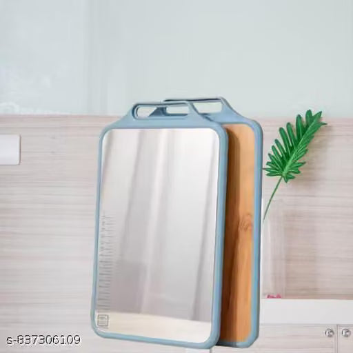 Double-Sided Stainless Steel and Wooden Chopping Board with Handle