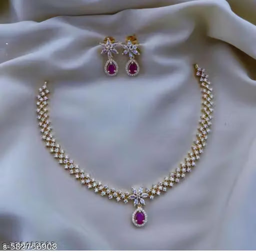 Gold Plated American Diamond Traditional Necklace Set
