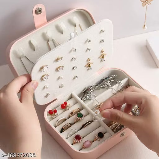 Pink Faux Leather Jewellery Organiser Case with Dividers