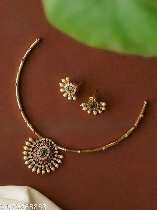 Gold Plated Traditional Bead and Stone Necklace Set