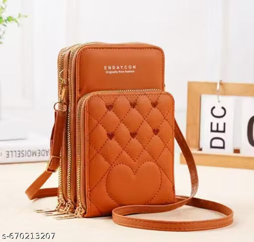 Quilted PU Leather Three-Compartment Sling Wallet