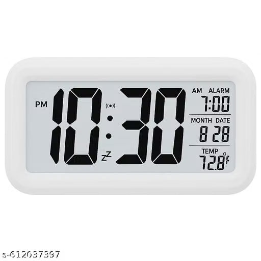 White Digital Alarm Clock with Date Display
