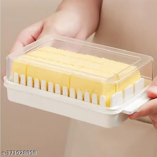 White Plastic Butter Keeper with Cutting Guide