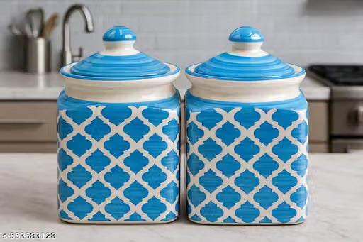 Set of 2 Ceramic Pickle and Spice Jars, 500 ml Each